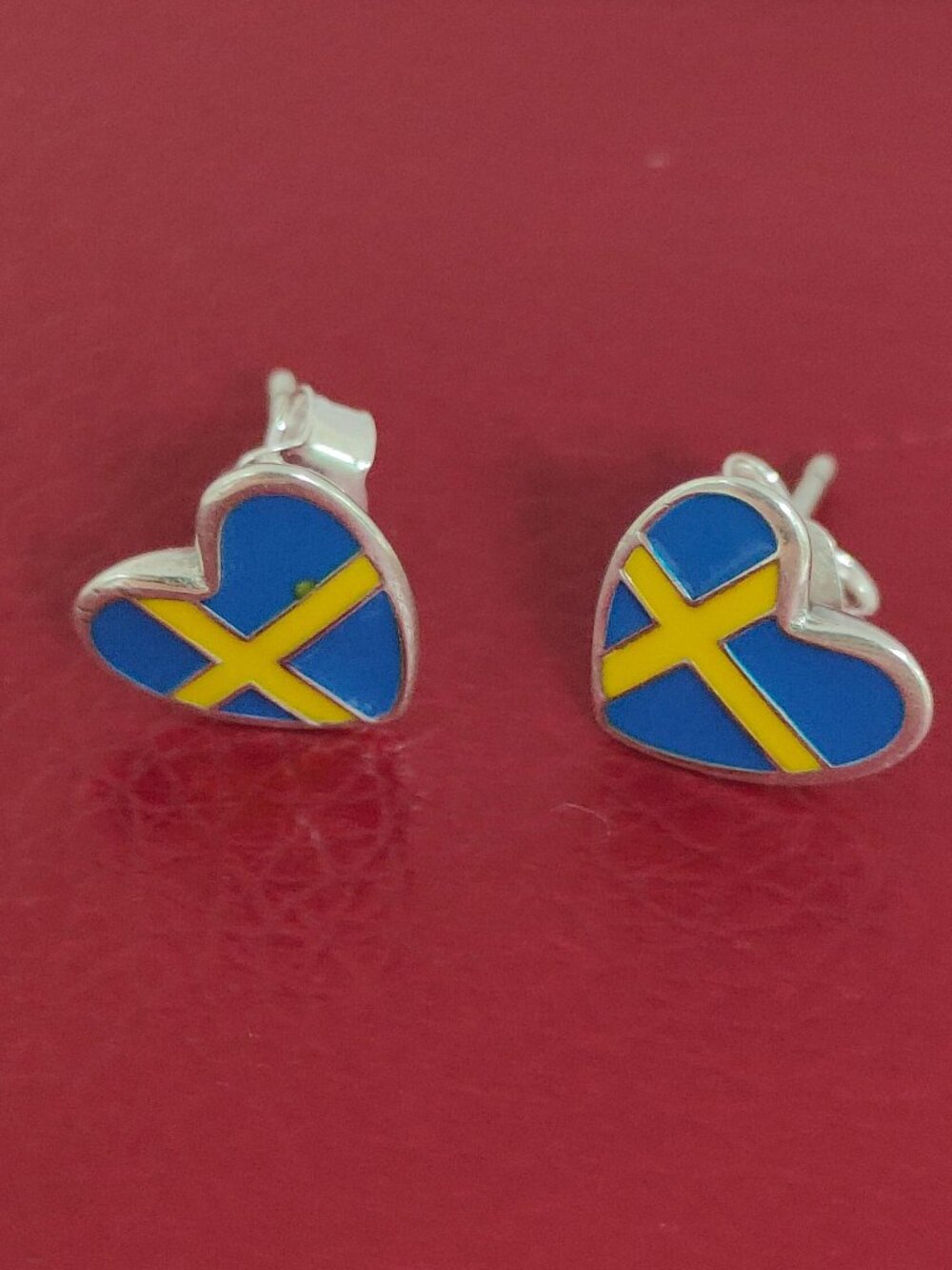 Sweden Flag Stud Earrings Women Jewelry 925 Sterling Silver with box